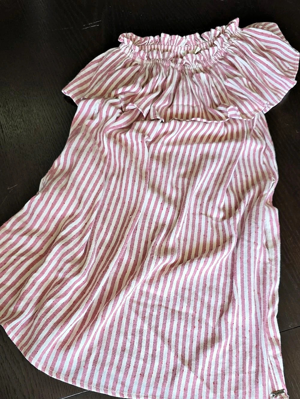 Billabong Striped Ruffle One Shoulder Stap Dress in Pink & White Size Large